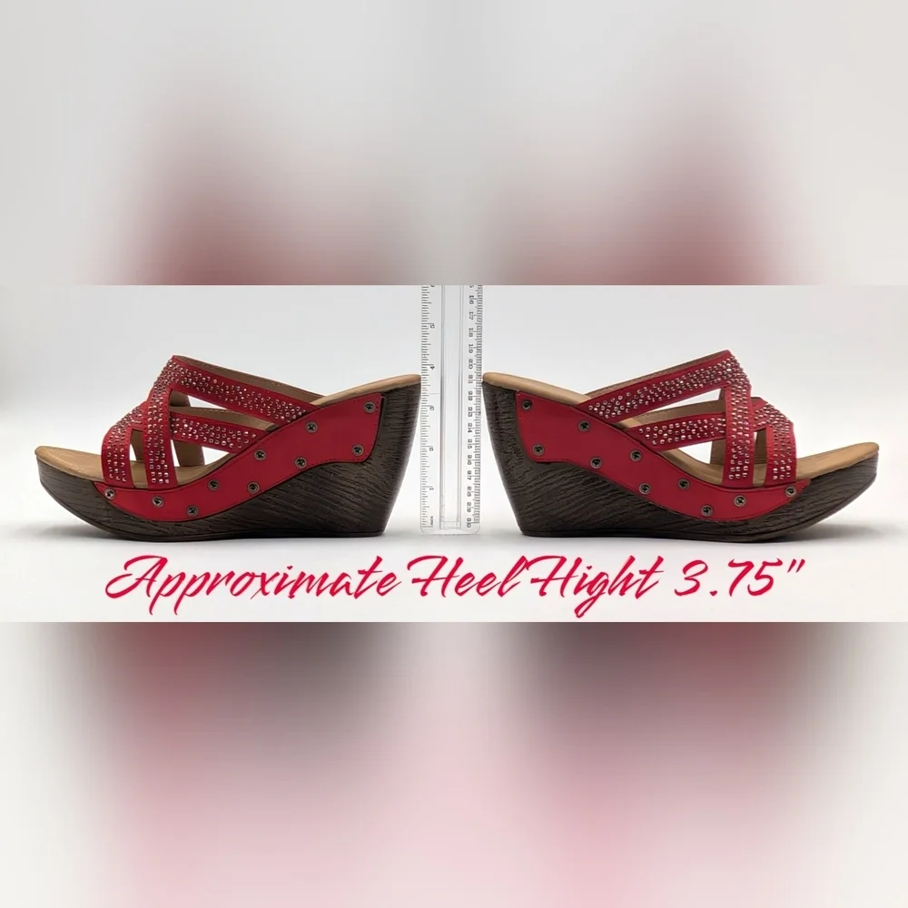 Patrizia By Spring Step Studded Red Sequin High Heel Wedge Sandal Sz US 9 EU 40 - Picture 13 of 16